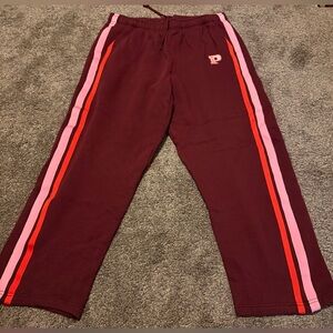 Maroon Track Pants with Pink and Red Stripes